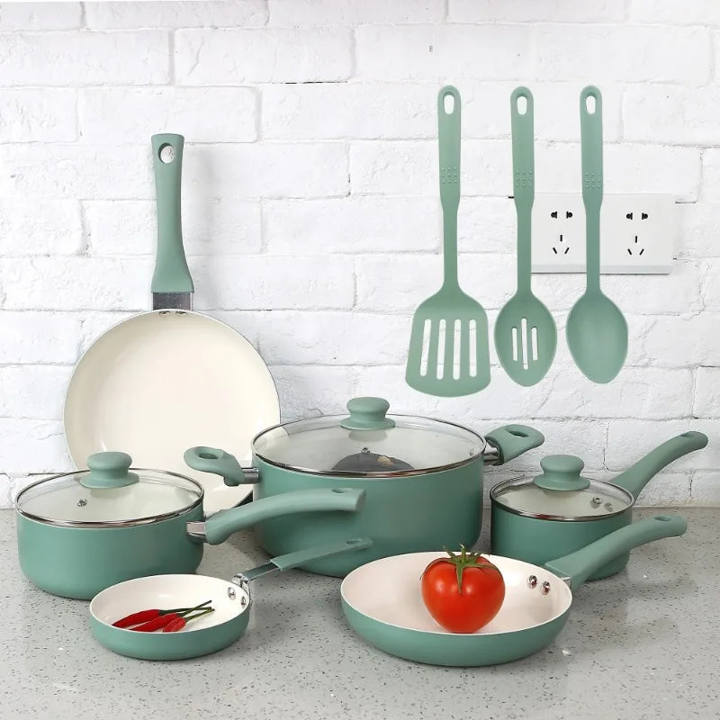 Mainstays Classic Collection 12 Piece Nonstick Aluminum Alloy Cookware Set Blue