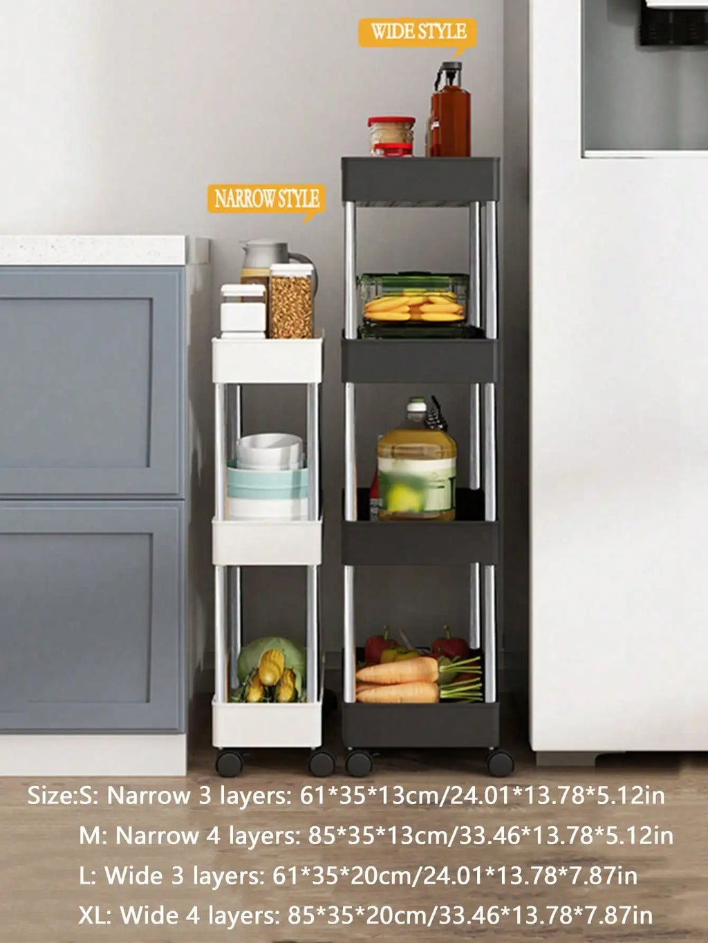 1pcs 3/4 Tier Rolling Multi-Purpose Utility Cart Storage Shelf & Movable