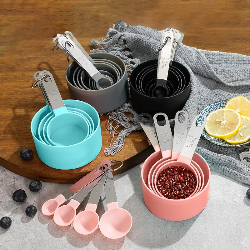 8pcs Stackable Nesting Measuring Cups & Spoons Set With Stainless Steel Handle