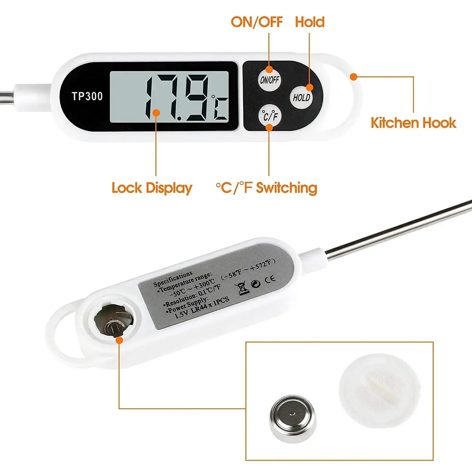 Digital Kitchen Thermometer Instant Temperature Probe Food LCD Display