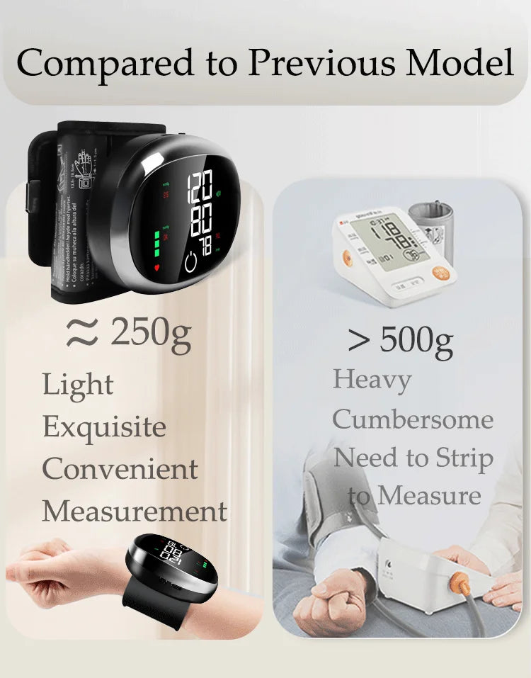 Digital Wrist Blood Pressure Meter Automatic Voice Tonometer Heart Rate Monitor Smart Touch LCD Screen Charge Sphygmomanometer