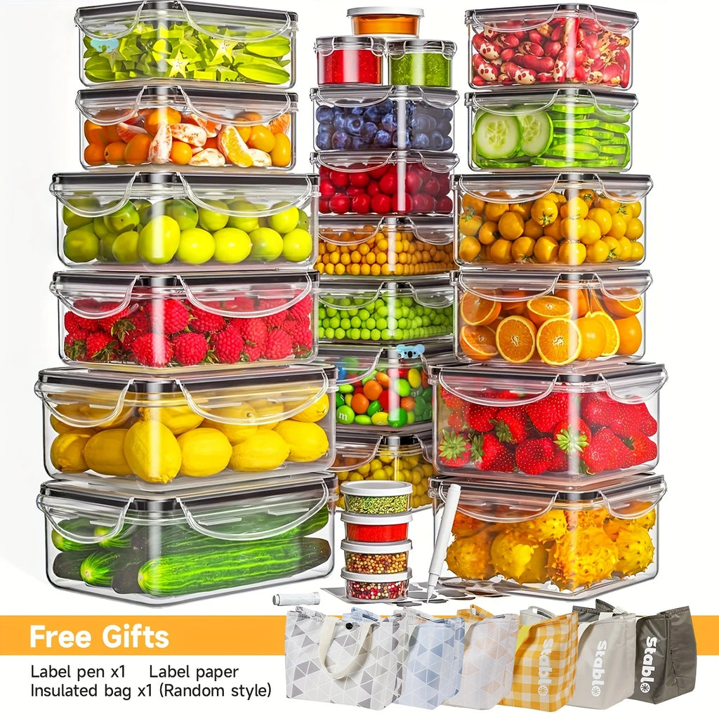 24 Airtight Multi-Food Storage Container Set With Lids & Labels -Microwave, Freezer, Refrigerator & Dishwasher Safe