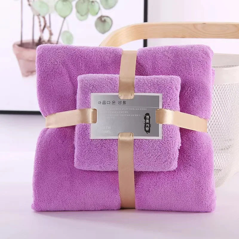 2PC Bath Towels Set Super Soft Highly Absorbent Quick-drying Coral Velvet Bath Towel For Adults