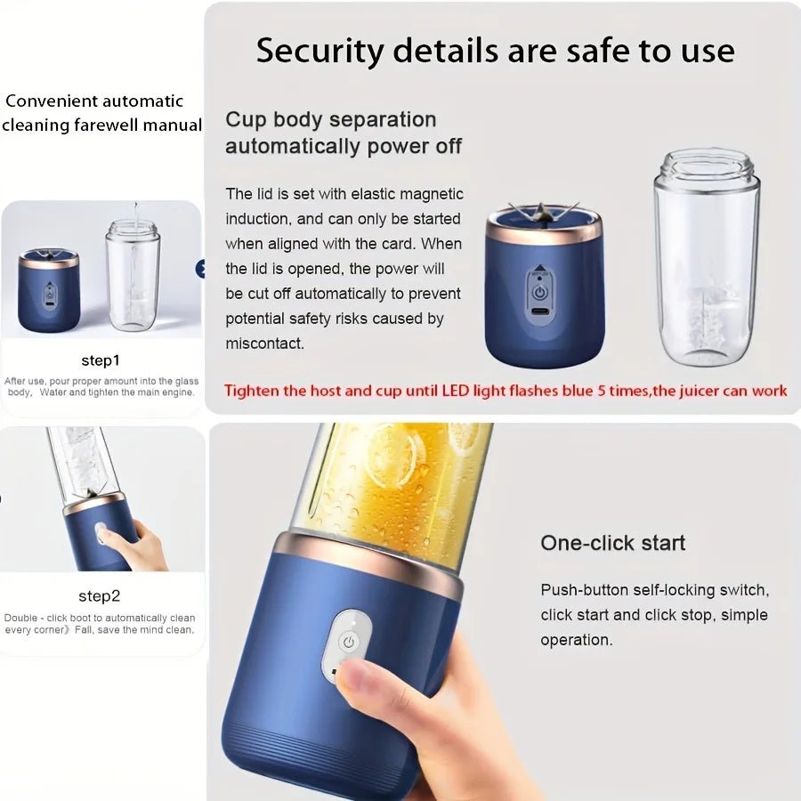 Portable Wireless Blender Electric Fruit Juicer Machine With Ice Crushing Blades - Lovies Kitchenwares