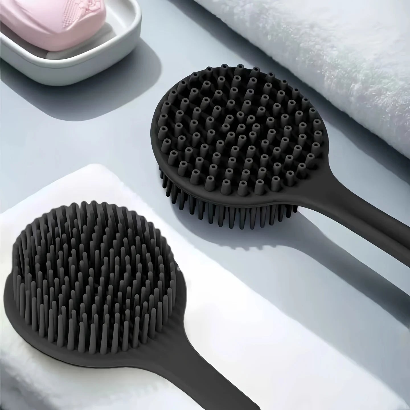 4-piece Soft Silicone Bath Brush Set With Non-Slip Handle