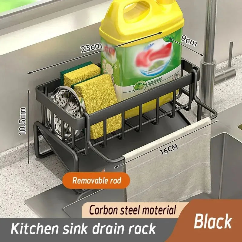1Pc Multifunctional Plastic Kitchen Shelf With Hooks No-Punch Adhesive