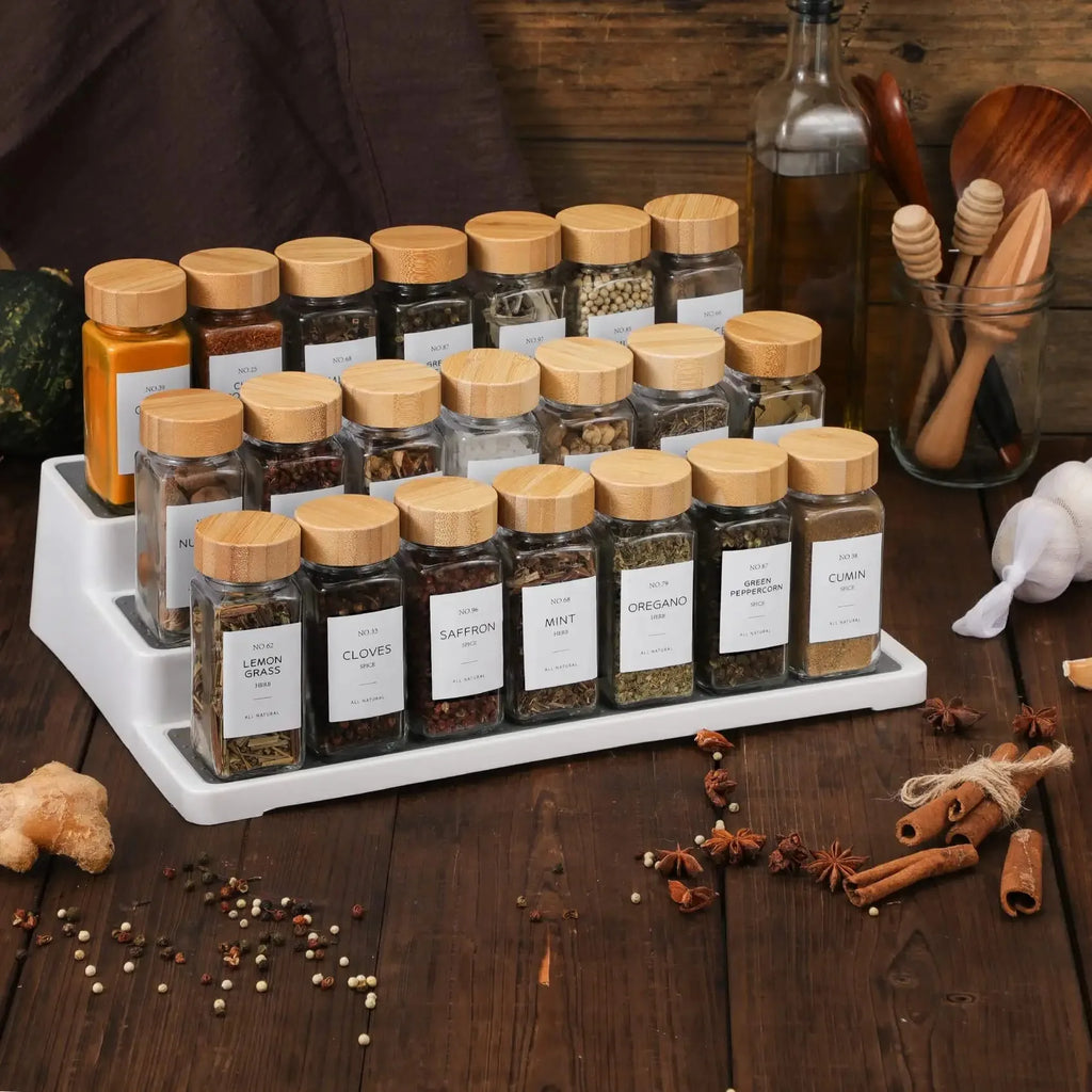 5Pcs Glass Organizer Kitchen Favorite Spice Jar Set With Bamboo Lid