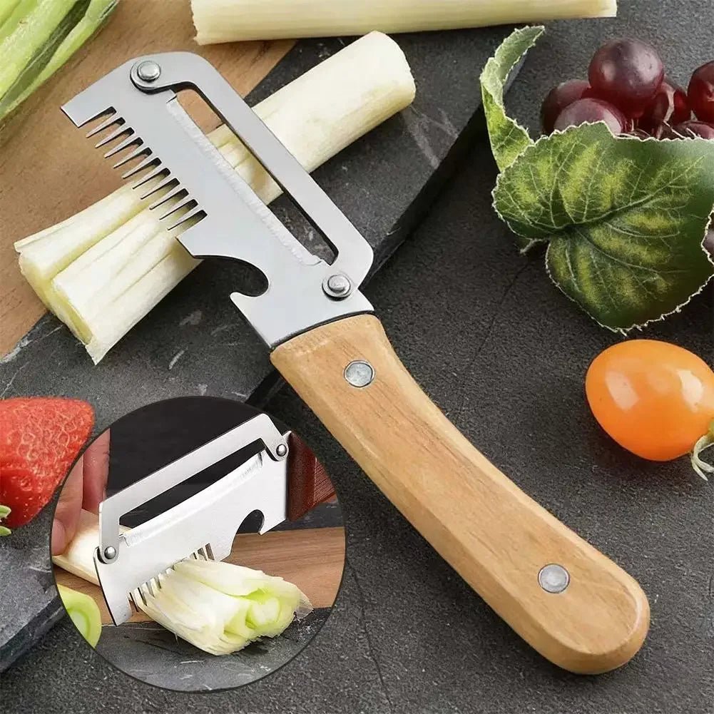 3-in-1 Stainless Steel Vegetable Peeler Knife With Wooden Handle And Bottle Opener Kitchen Tool - Lovies Kitchenwares
