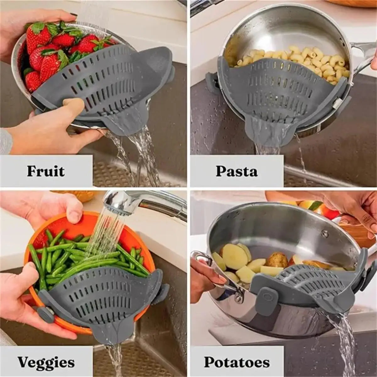 Adjustable Silicone Clip-On Strainer for Pots