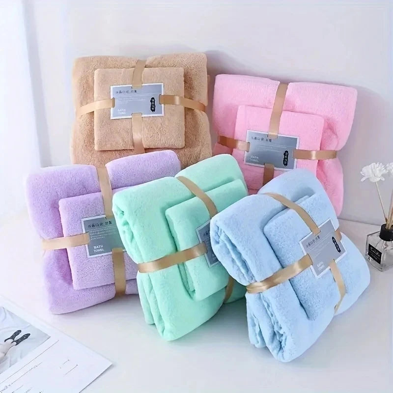 2PC Bath Towels Set Super Soft Highly Absorbent Quick-drying Coral Velvet Bath Towel For Adults