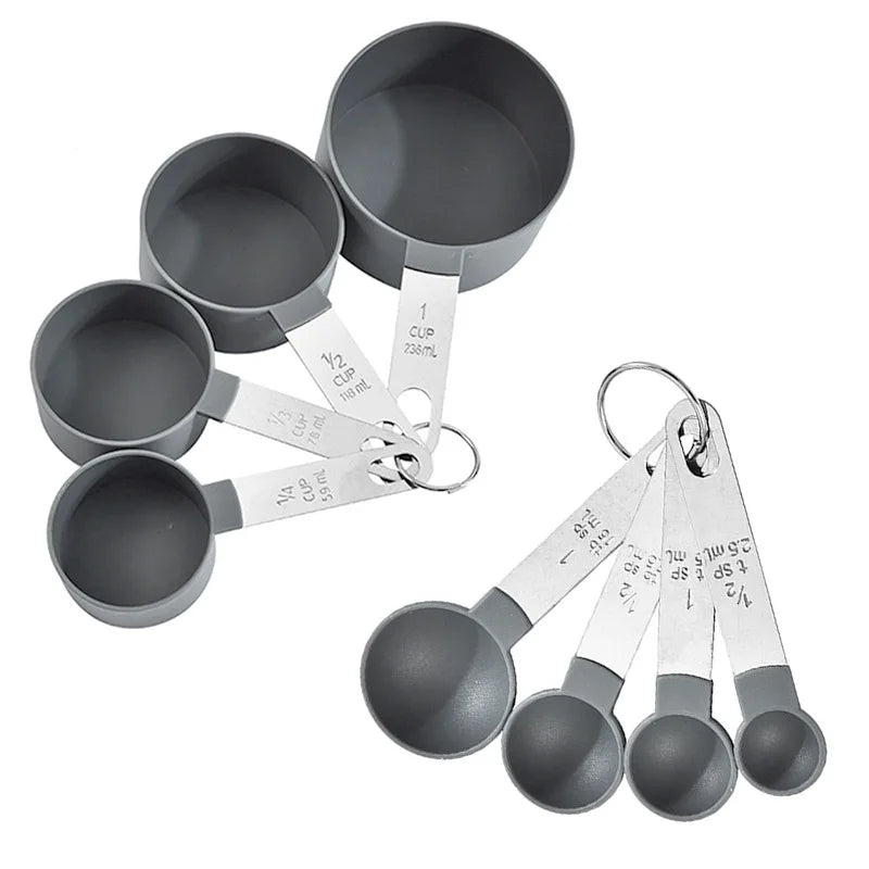 8pcs Stackable Nesting Measuring Cups & Spoons Set With Stainless Steel Handle