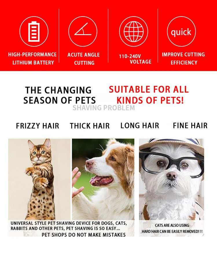 Electric Pet Hair Clipper and Hair Trimmer Set For Pet Grooming With an Electric Shaver Ceramic Blade with USB Charging