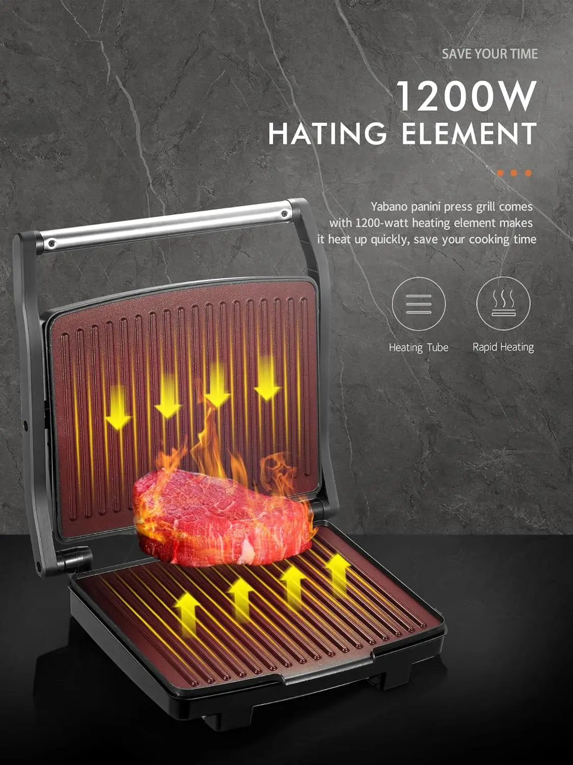 Panini Grill Press Sandwich Maker, Electric Indoor Grill with Non-Stick Cooking Plate and Removable Drip Tray
