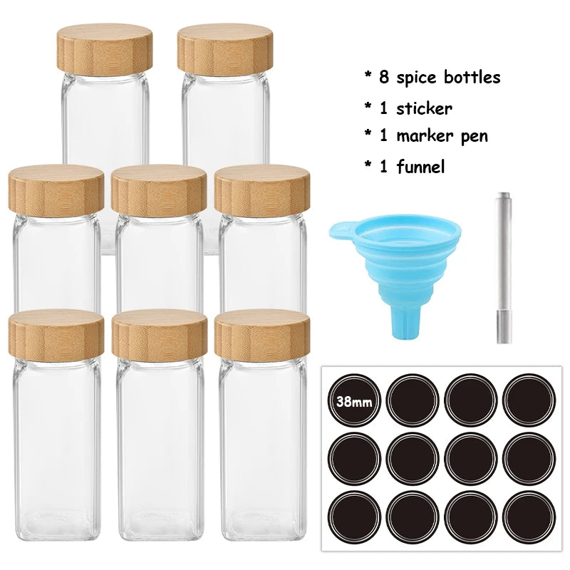 5Pcs Glass Organizer Kitchen Favorite Spice Jar Set With Bamboo Lid