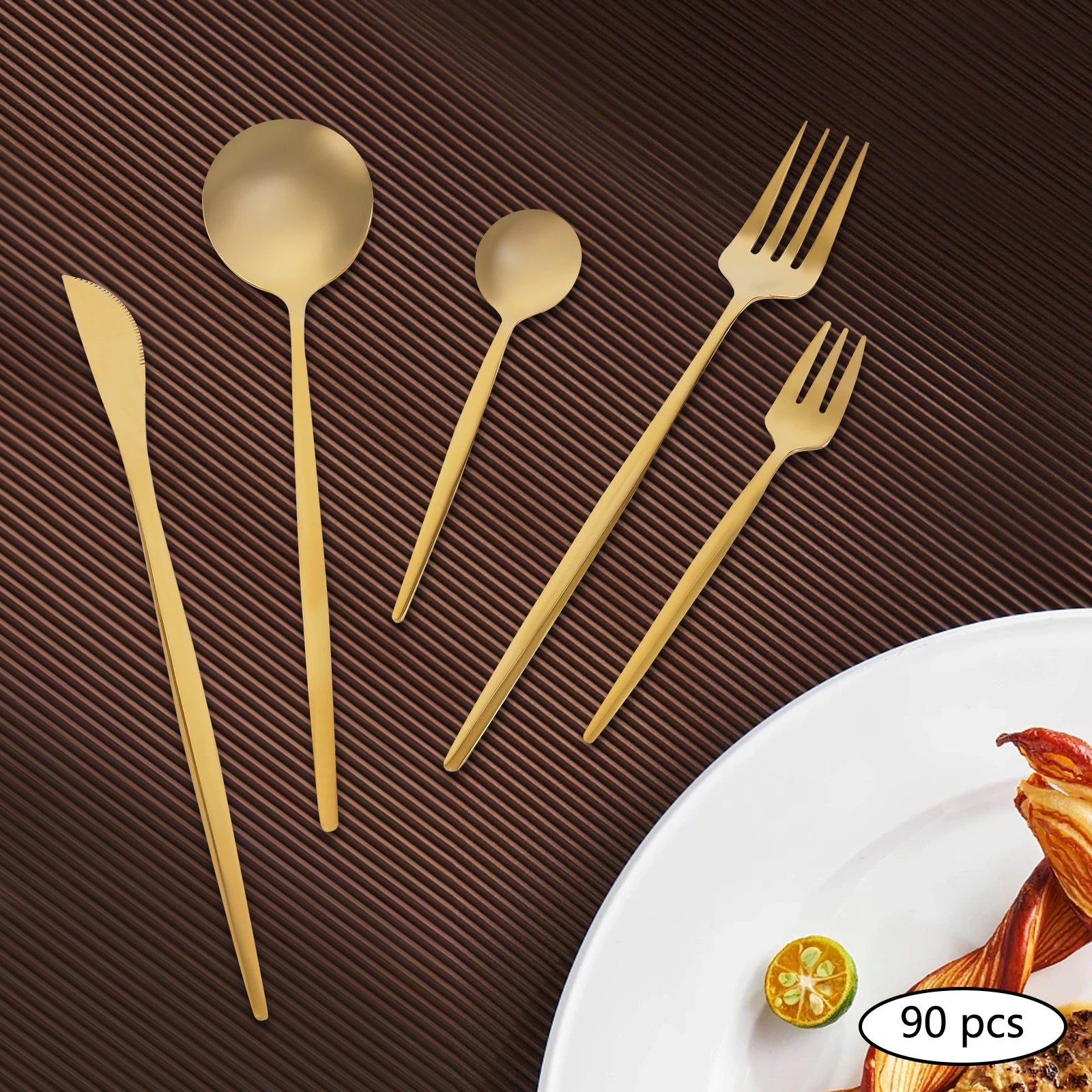 90Pcs Gold Stainless Steel Silverware Set - Heavy Duty Cutlery