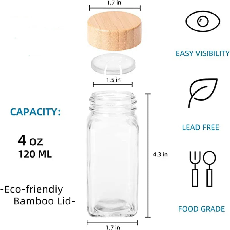 5Pcs Glass Organizer Kitchen Favorite Spice Jar Set With Bamboo Lid