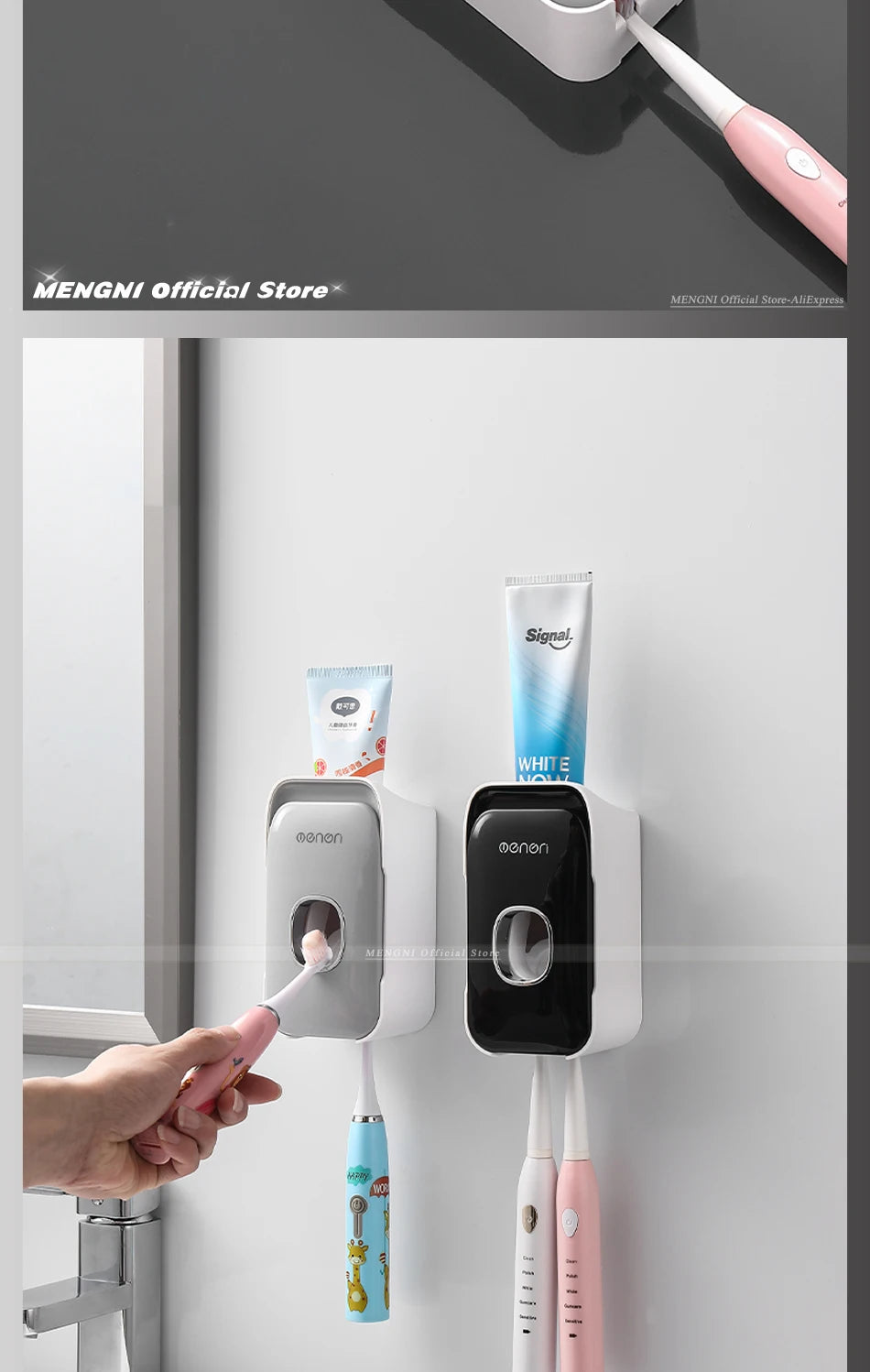 Wall Mounted Automatic Toothpaste Squeezer Dispenser & Toothbrush Holder