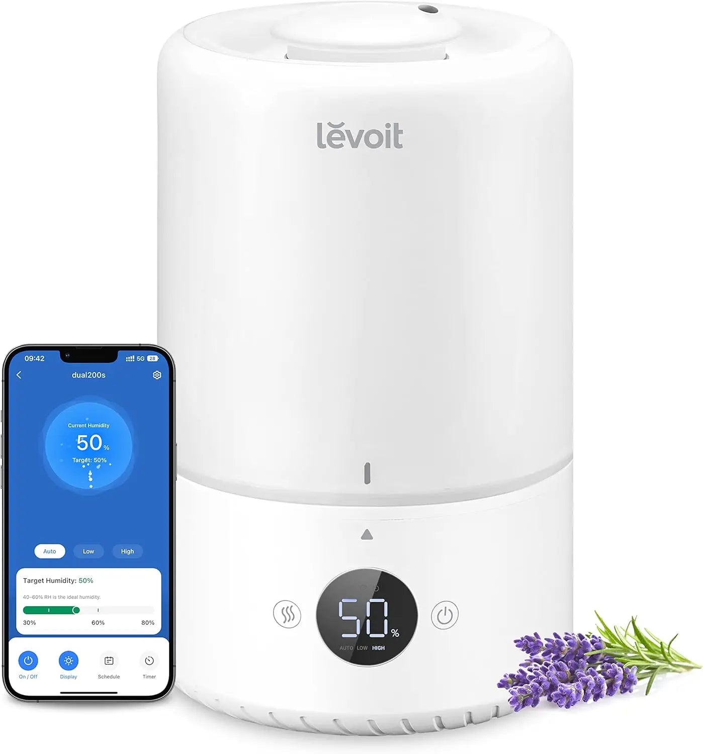 Smart Cool Mist Humidifier with App Control, Auto Humidity Setting, Voice Control & Essential Oil Diffuser - 3L White