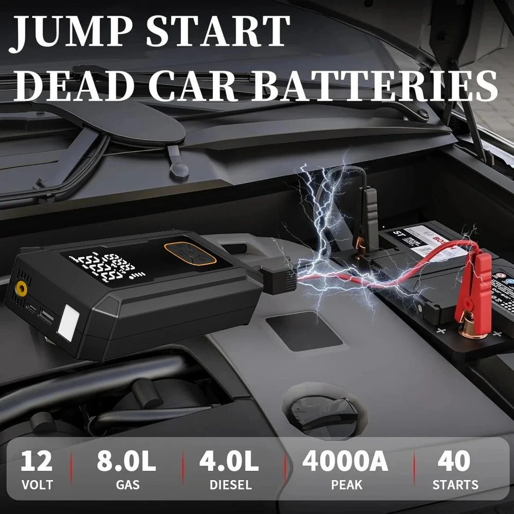 Car Jump Starter with Air Pump 4000A Jump Starter & 150PSI Air Compressor, Portable Auto Power Bank ,Tire Inflator, LED Light