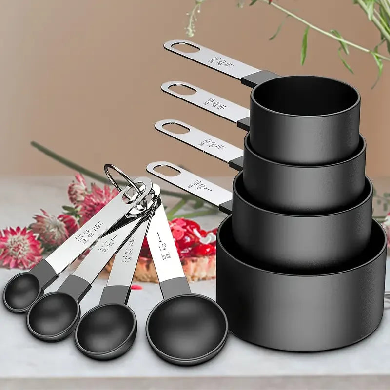 8pcs Stackable Nesting Measuring Cups & Spoons Set With Stainless Steel Handle