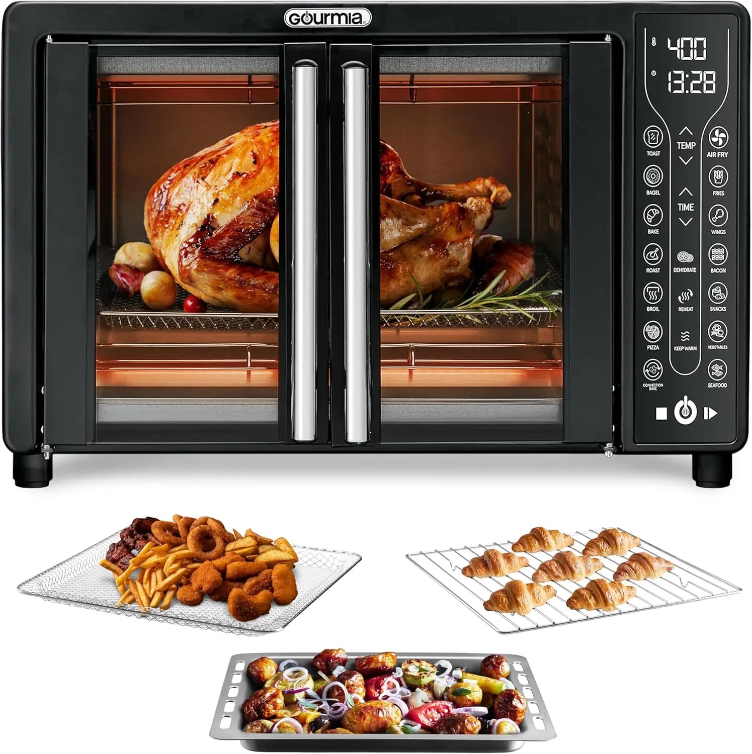 Toaster Oven Air Fryer Combo 17 cooking presets 1700W French door digital air fryer oven 24L capacity