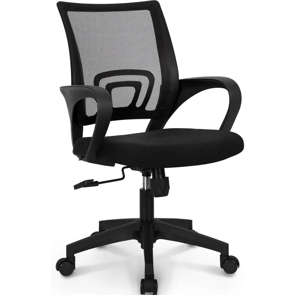 Black Mesh Office Chair Mid Back Lumbar Support Adjustable Height Swivel For Home Computer Desk Task