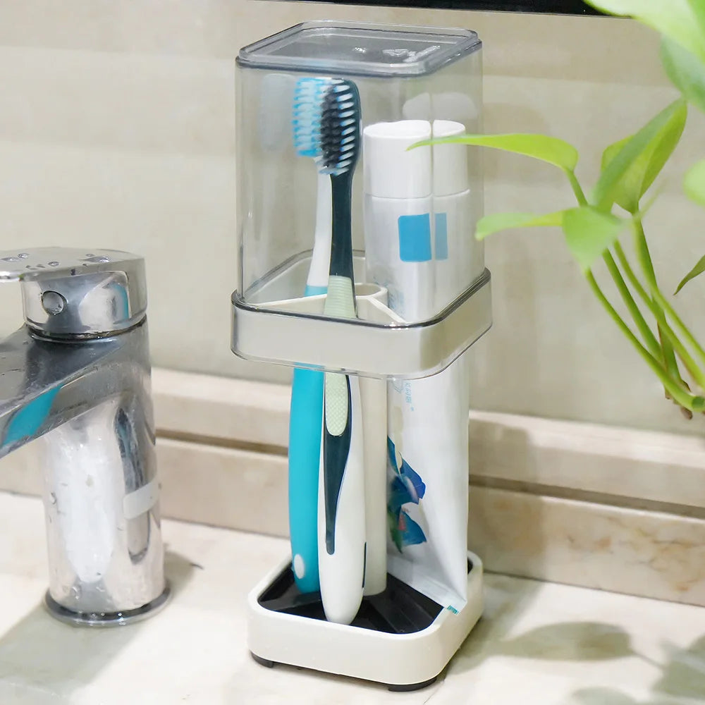 Toothbrush & Toothpaste Holder With Cup/Cover