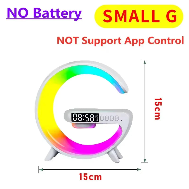 Multifunction Mini Wireless Charger Stand & Docking Station  Red, Green, & Blue Light Alarm Clock Speaker