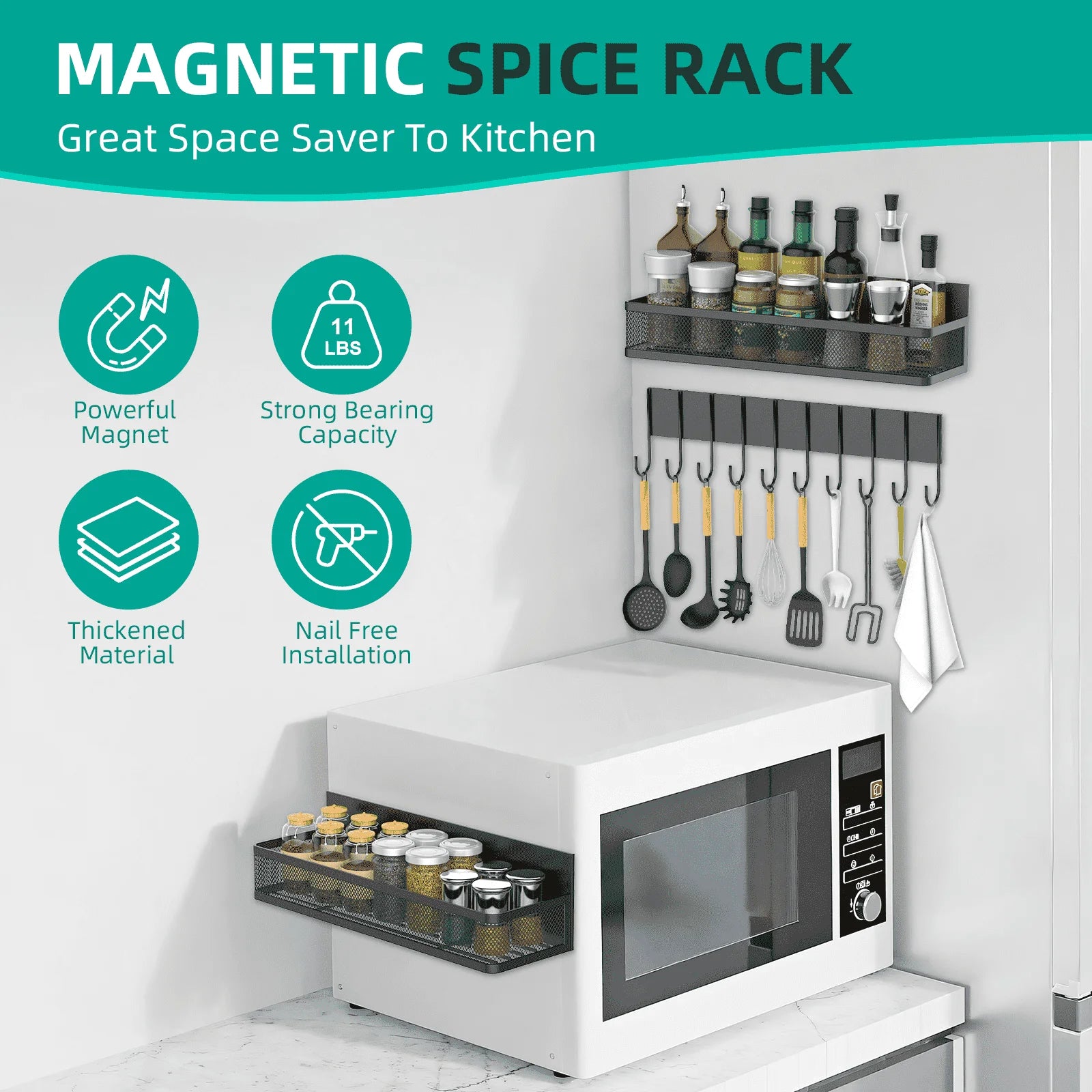 4-Piece Metal Magnetic Refrigerator Spice Rack