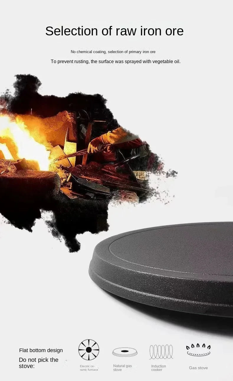 26cm Cast Iron Frying Pan Uncoated Non-stick Multi-Food Use Cookware