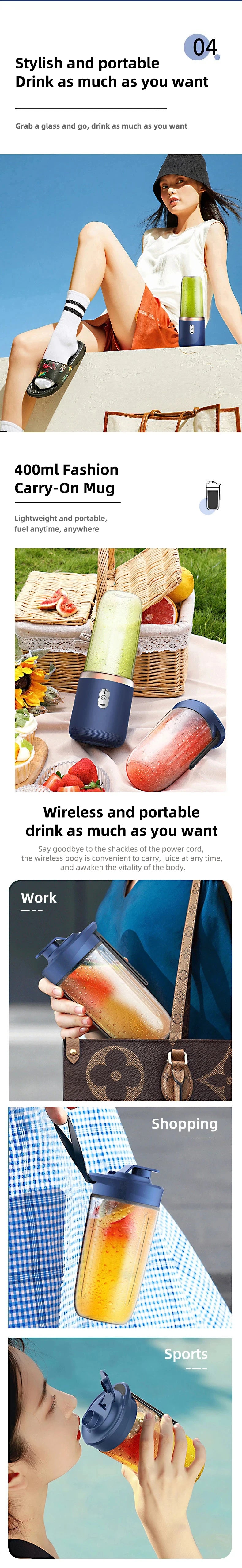 Portable USB Personal Mini Juicer Handheld Cup, Travel Blender Single Or Double Cup for Assorted Beverages
