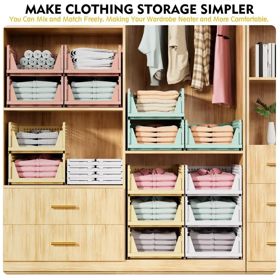 5 Pack Stackable Multi-Purpose Multi-Room Foldable Organizer Storage Baskets
