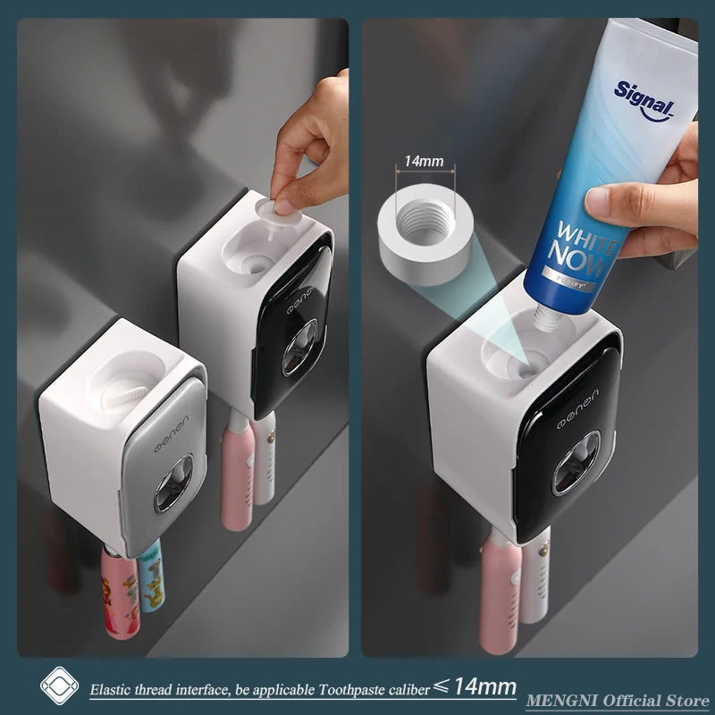 Wall Mounted Automatic Toothpaste Squeezer Dispenser & Toothbrush Holder