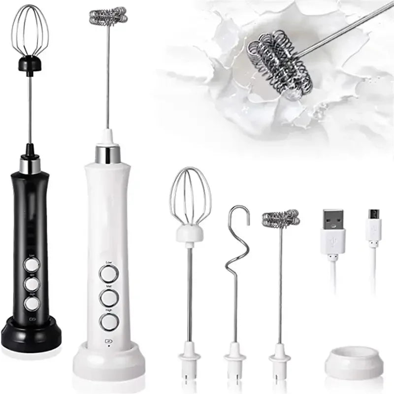 Electric Milk Frother - 3 Speeds, Handheld Foam Maker for Latte, Cappuccino, Hot Chocolate - USB Rechargeable