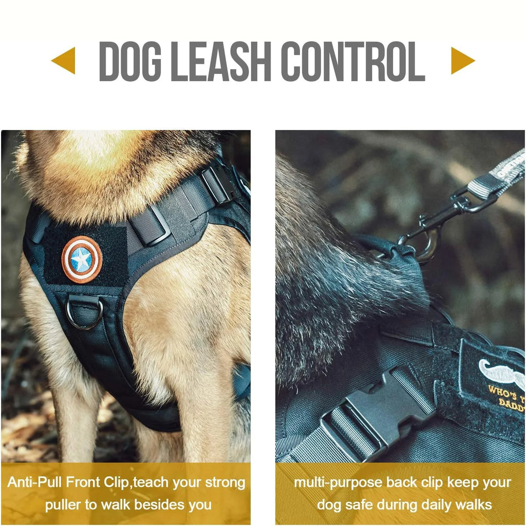 Adjustable Tactical Dog Harness With No-Pull Vest With Hook & Loop Panels