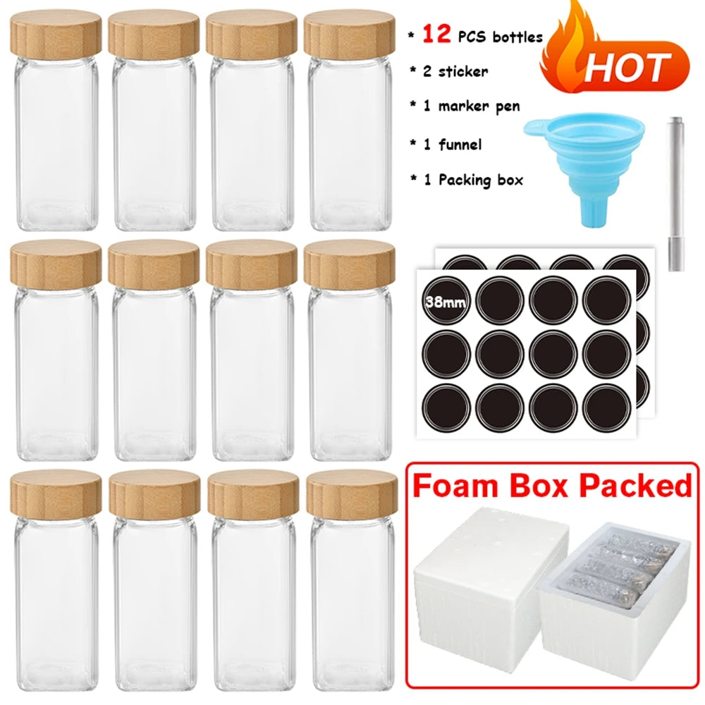 5Pcs Glass Organizer Kitchen Favorite Spice Jar Set With Bamboo Lid