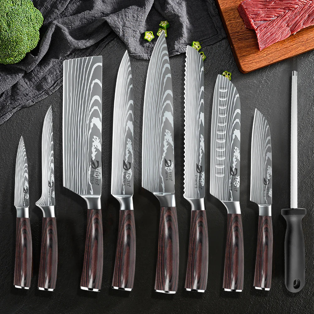 Stainless Steel Kitchen Knife Set Ultra Sharp Cleaver and Utility Knife With Nylon Bag