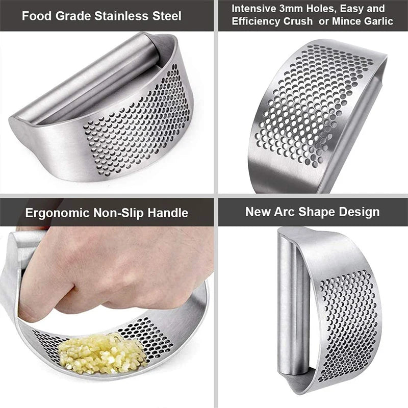 Upgraded Stainless Steel Garlic Press Squeezer & Ginger Rocker