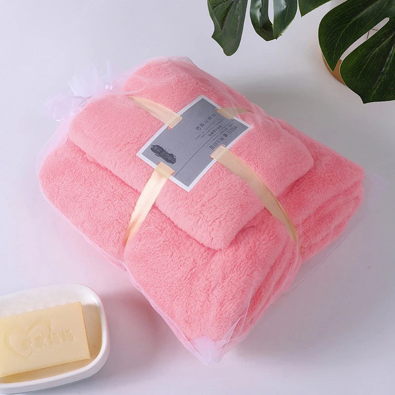 2PC Bath Towels Set Super Soft Highly Absorbent Quick-drying Coral Velvet Bath Towel For Adults