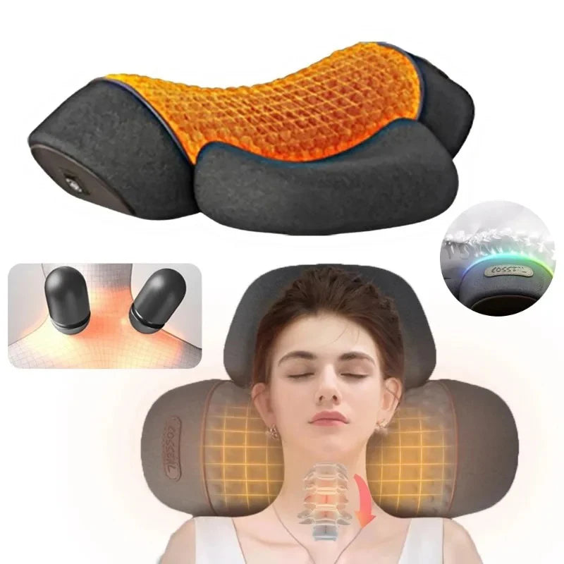 Electric Cervical Pillow Neck & Shoulder Massager with Hot Compress Heating Vibration Pillow Back Traction