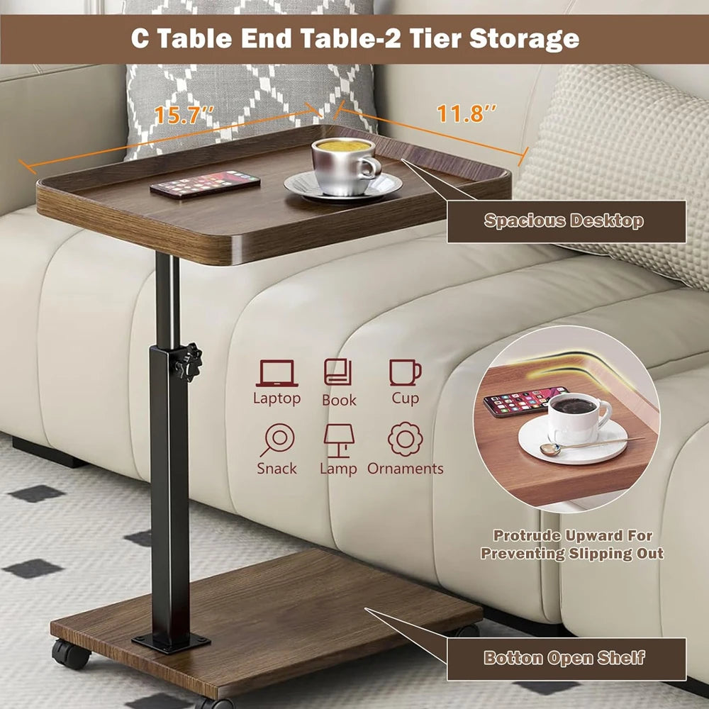Adjustable Rolling Cart Multi-Purpose Table Tray