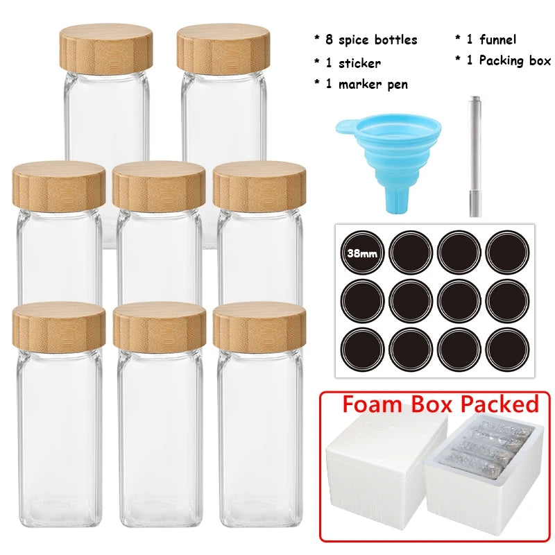 5Pcs Glass Organizer Kitchen Favorite Spice Jar Set With Bamboo Lid