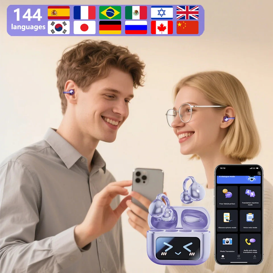 Touch Screen Wireless Bluetooth Earphone 144 Languages Real-Time Translation Headphones HiFi Audio Earbuds