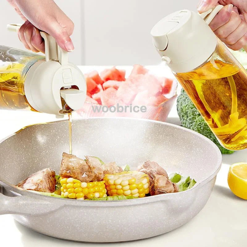 Oil Spray Dispenser Bottle for Pouring Cooking Oil with Automatic Lid Spice Shaker