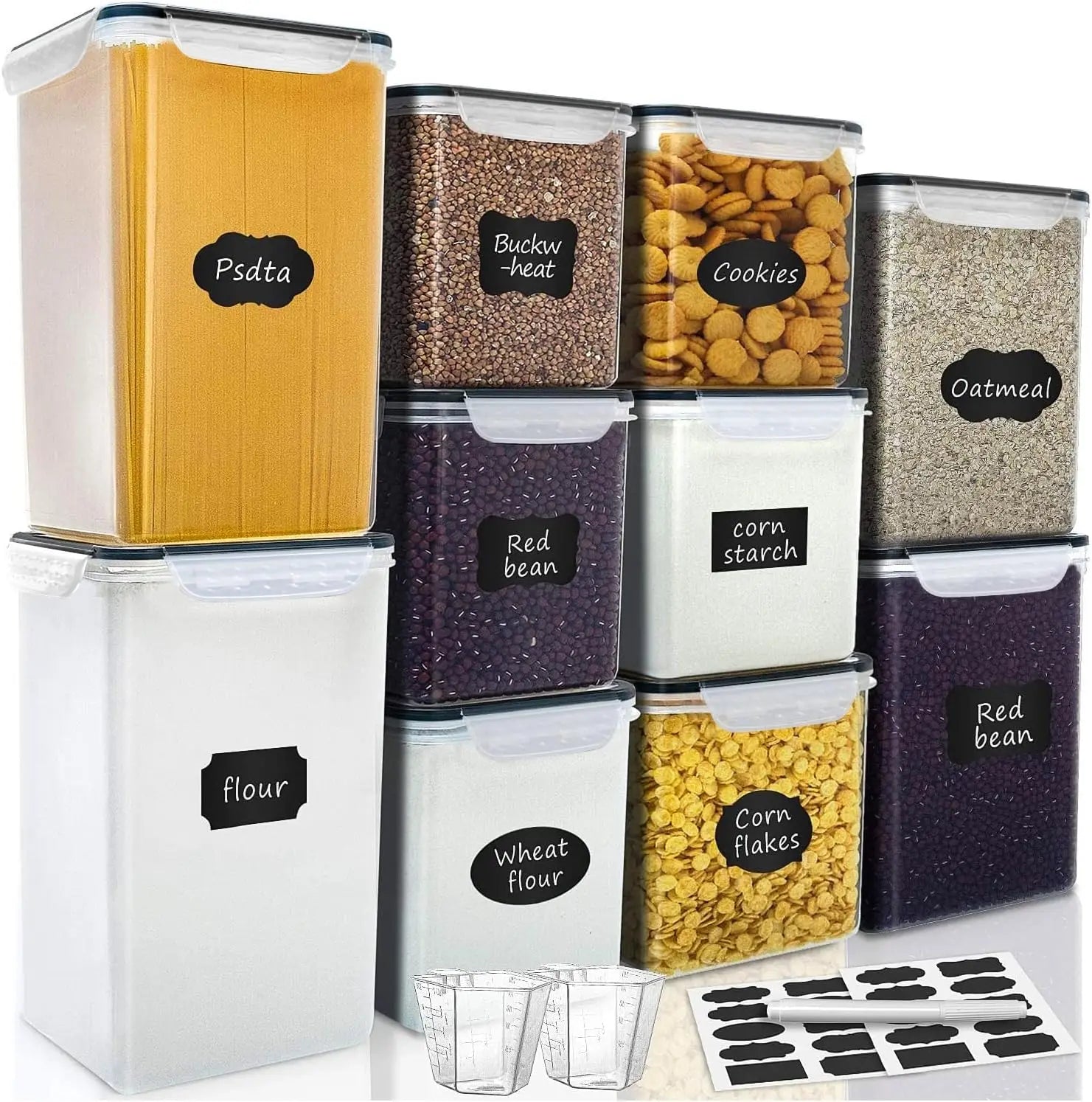 10-Pack Large Plastic Airtight Multi-Food Storage Containers With Lids & Labels