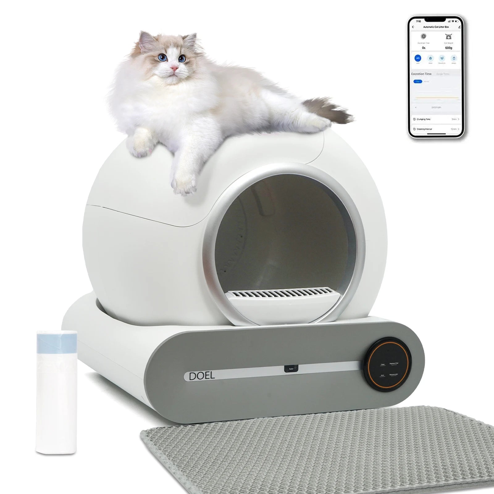 2.4G WiFi Smart Cat Toilet App Control & Automatic Self Cleaning Cat Litter Box With Trash Bag