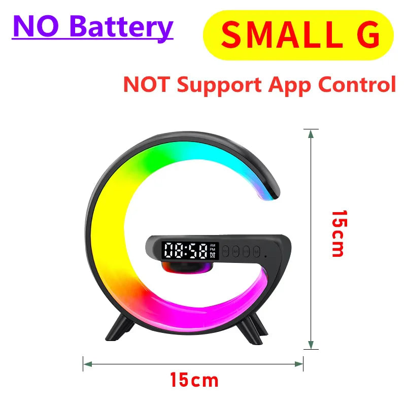 Multifunction Mini Wireless Charger Stand & Docking Station  Red, Green, & Blue Light Alarm Clock Speaker