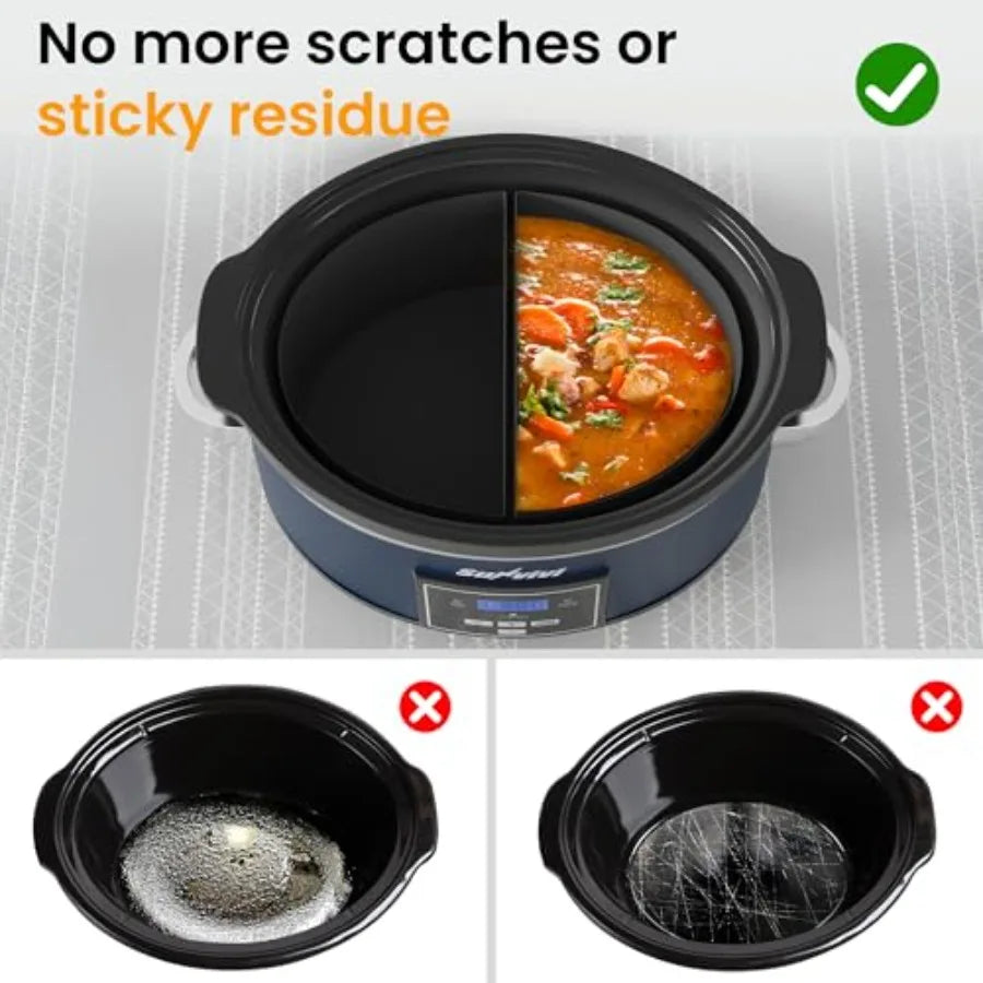 6QT Programmable Slow Cooker Multi-Cooker & Food Warmer with 2 in 1 Silicone Liners  Digital Timer 3 Adjustable Temps