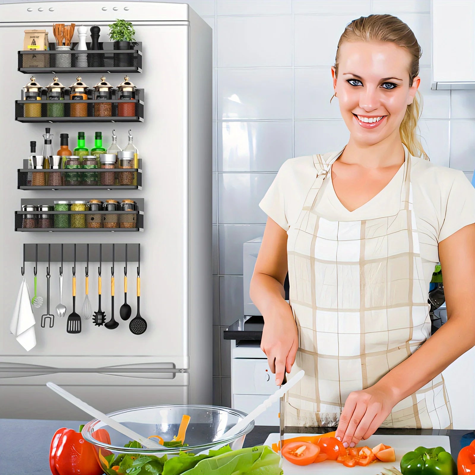 4-Piece Metal Magnetic Refrigerator Spice Rack