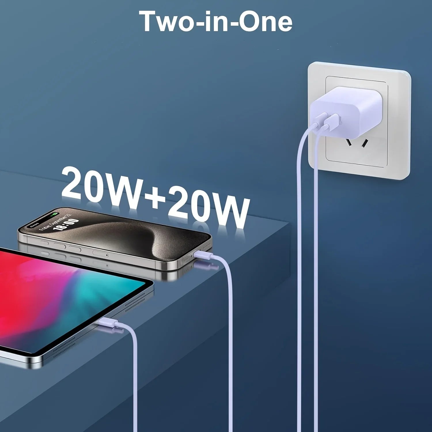 2-Pack For IPhone 15/15Pro/IPad Pro Charger, 40W Dual Port Block With 2Pack 6FT USB